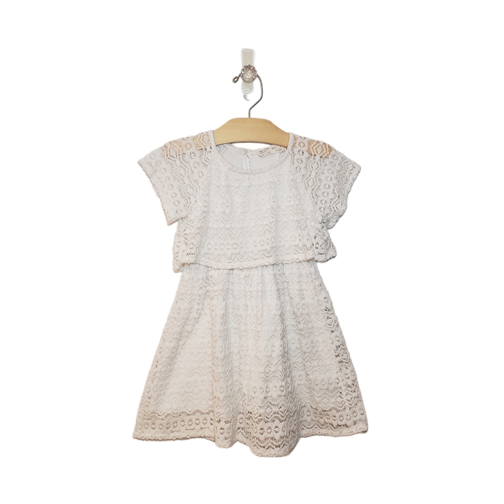 Zara Size 5 Girls White Lace Short Sleeve Layered Dress
